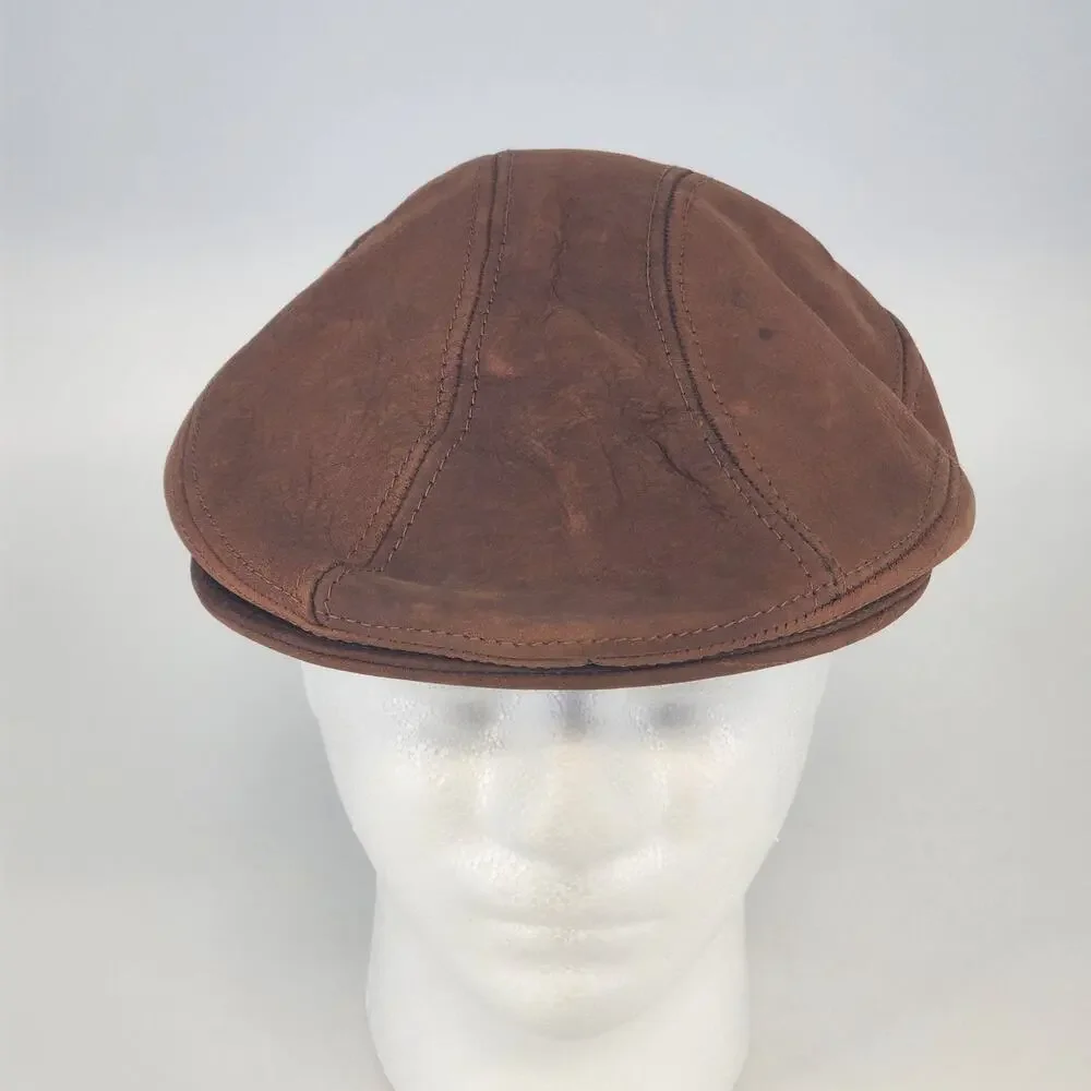 Leather Newsboy Cap Mens Small Medium Cabbie Driver Hat Made in USA Classic Y2K - Picture 2 of 13